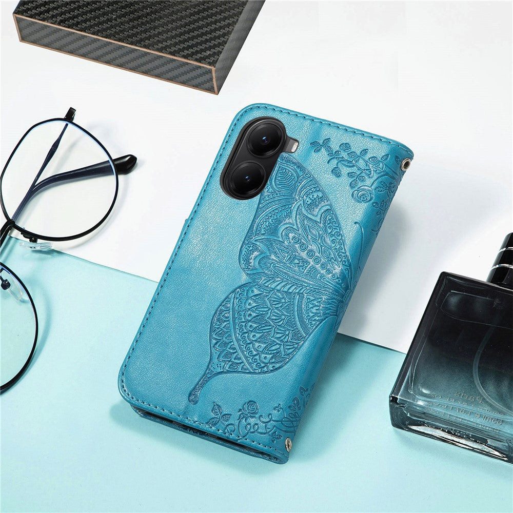 For Xiaomi Redmi Turbo 4 5G / Xiaomi Poco X7 Pro 5G Case with Strap Butterfly Pattern PU Leather Wallet Phone Cover