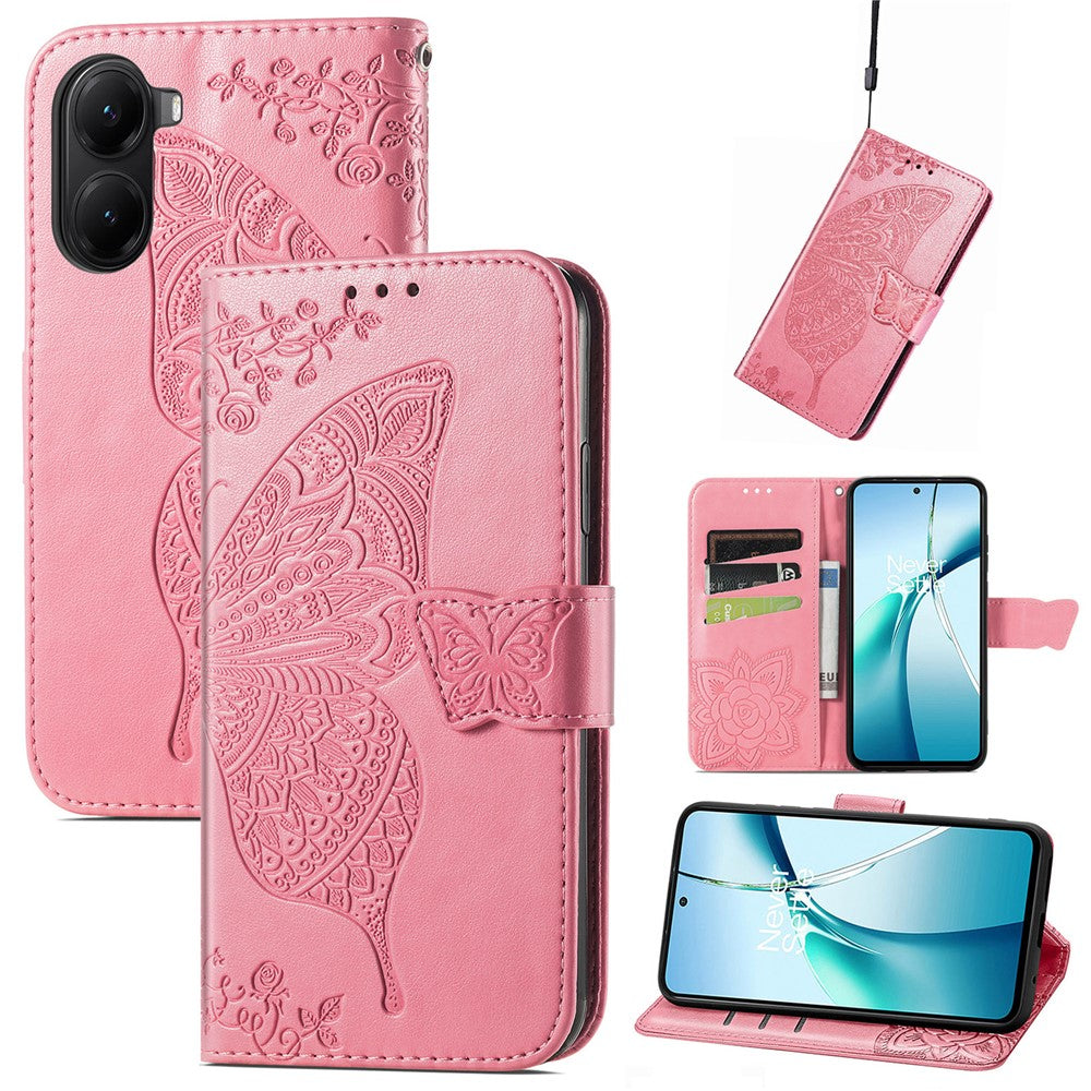 For Xiaomi Redmi Turbo 4 5G / Xiaomi Poco X7 Pro 5G Case with Strap Butterfly Pattern PU Leather Wallet Phone Cover