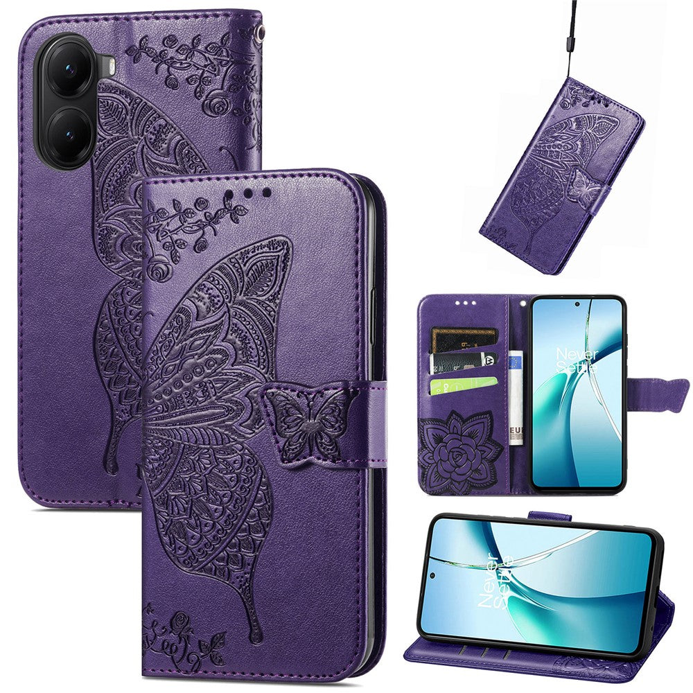For Xiaomi Redmi Turbo 4 5G / Xiaomi Poco X7 Pro 5G Case with Strap Butterfly Pattern PU Leather Wallet Phone Cover