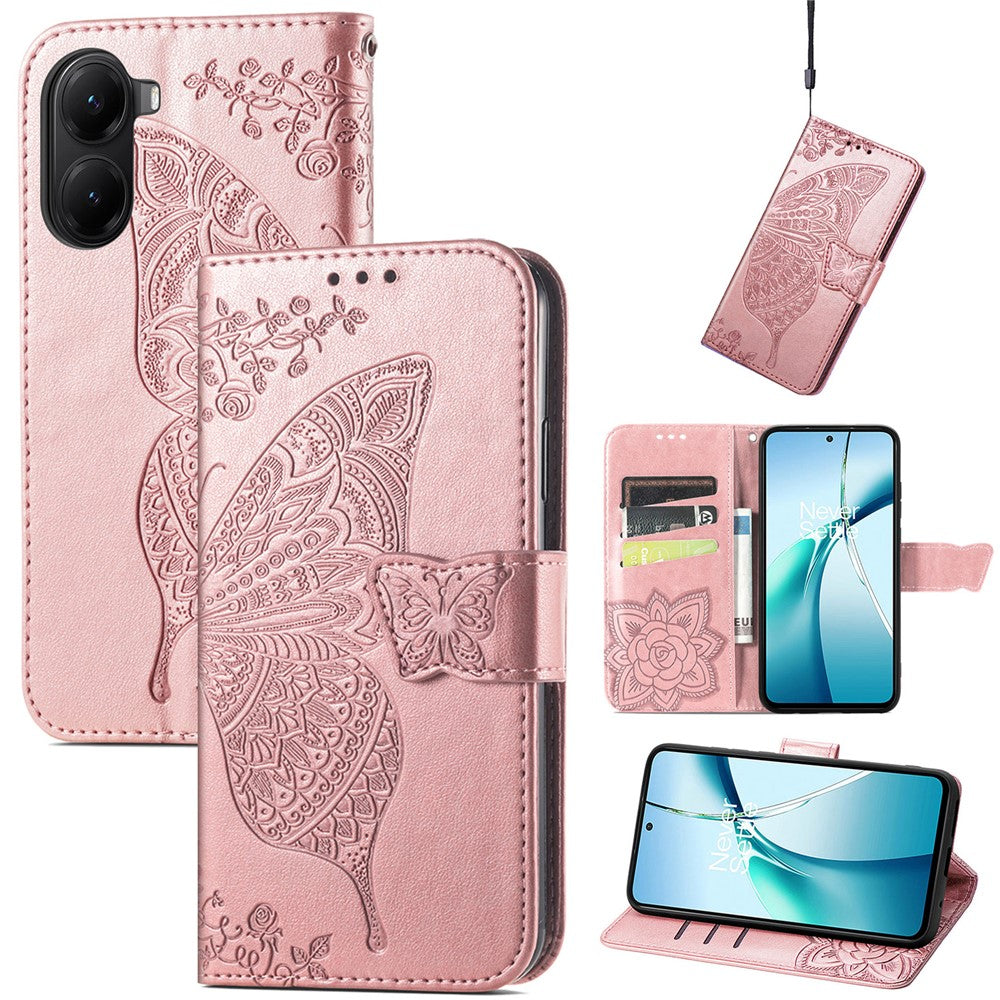 For Xiaomi Redmi Turbo 4 5G / Xiaomi Poco X7 Pro 5G Case with Strap Butterfly Pattern PU Leather Wallet Phone Cover
