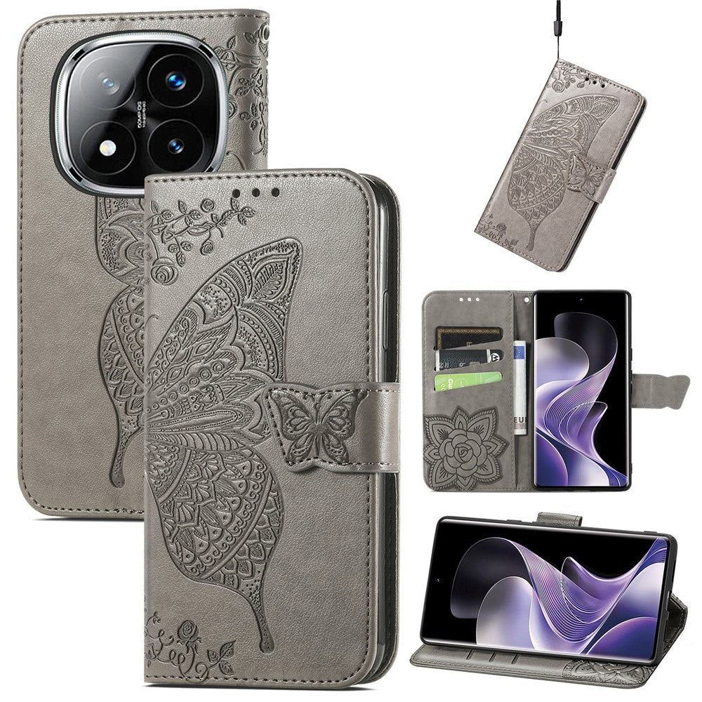 For Xiaomi Redmi Note 14 Pro 4G Case with Strap Butterfly Pattern PU Leather Wallet Phone Cover