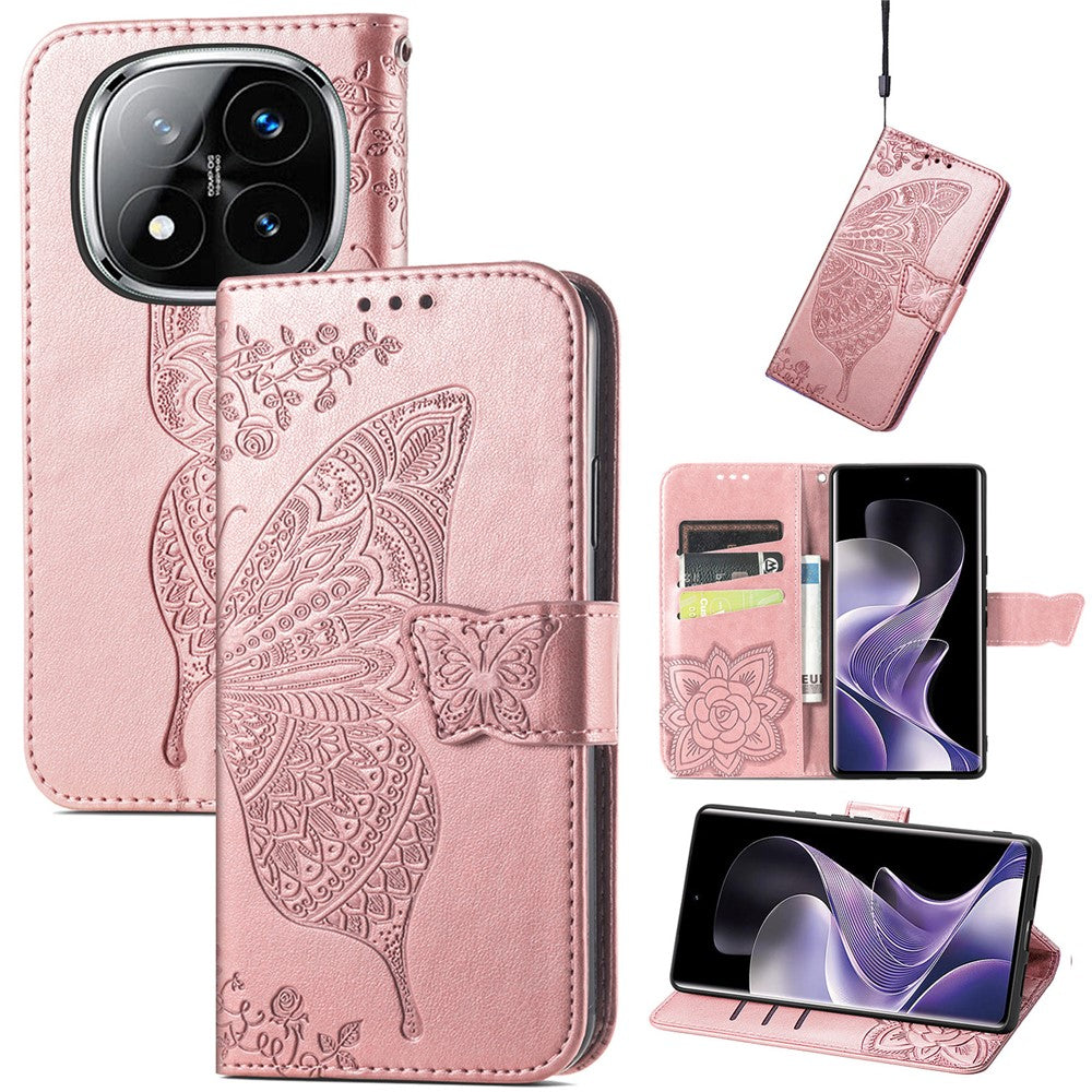 For Xiaomi Redmi Note 14 Pro 4G Case with Strap Butterfly Pattern PU Leather Wallet Phone Cover