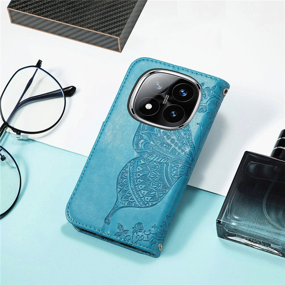 For Xiaomi Redmi Note 14 Pro 5G Case with Strap Butterfly Pattern PU Leather Wallet Phone Cover
