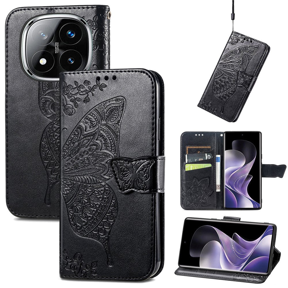 For Xiaomi Redmi Note 14 Pro 5G Case with Strap Butterfly Pattern PU Leather Wallet Phone Cover