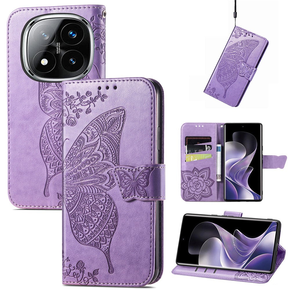For Xiaomi Redmi Note 14 Pro 5G Case with Strap Butterfly Pattern PU Leather Wallet Phone Cover