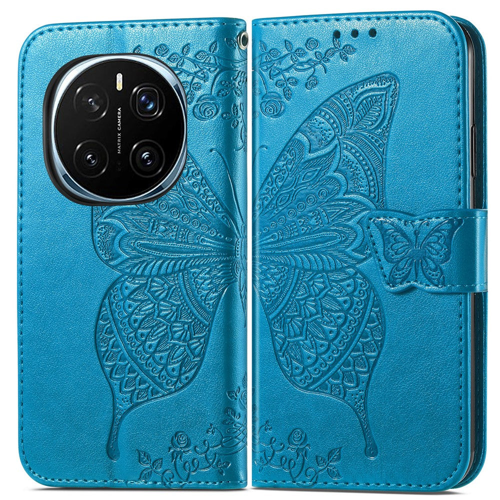 For Honor Magic7 5G Case with Strap Butterfly Pattern PU Leather Wallet Phone Cover