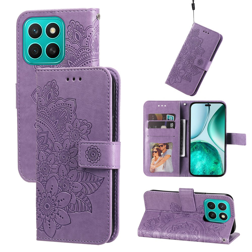 For Honor X8c 4G Case Floral Pattern PU Leather Wallet Stand Phone Cover