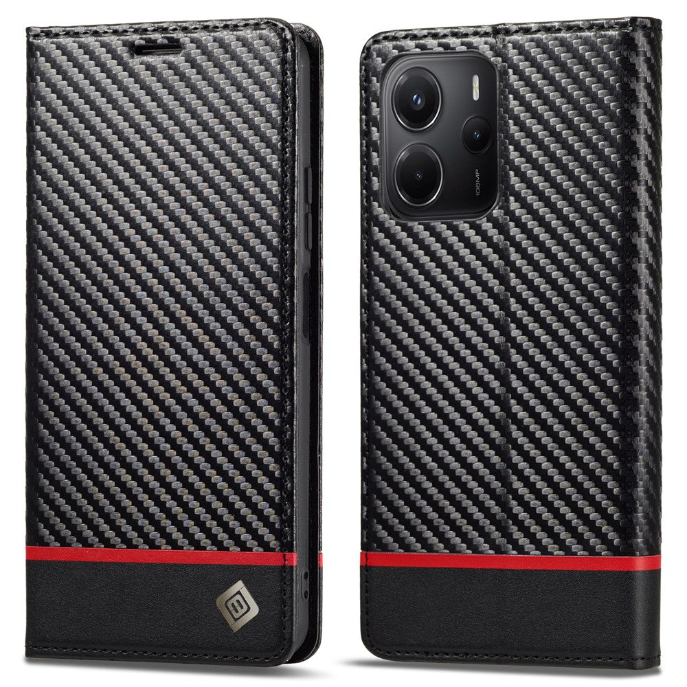 LC.IMEEKE For Xiaomi Redmi Note 14 5G Case Carbon Fiber Texture Phone Cover Stand Card Holder