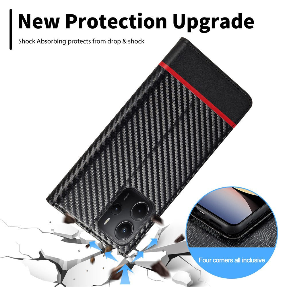 LC.IMEEKE For Xiaomi Redmi Note 14 5G Case Carbon Fiber Texture Phone Cover Stand Card Holder