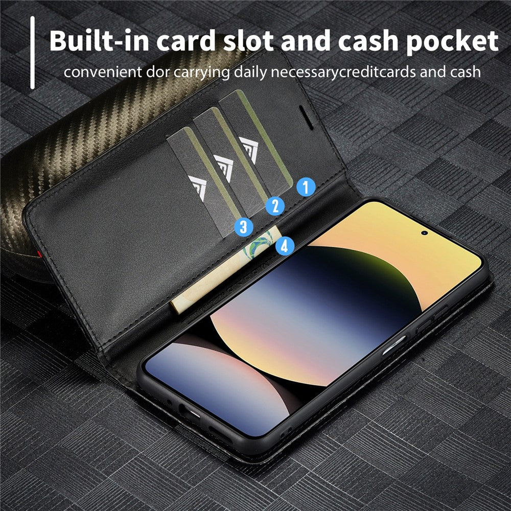 LC.IMEEKE For Xiaomi Redmi Note 14 5G Case Carbon Fiber Texture Phone Cover Stand Card Holder