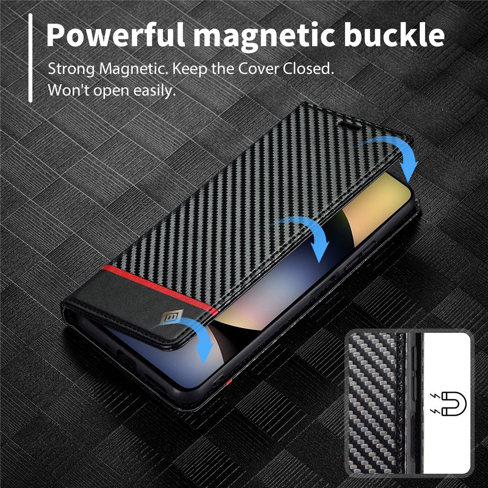 LC.IMEEKE For Xiaomi Redmi Note 14 5G Case Carbon Fiber Texture Phone Cover Stand Card Holder