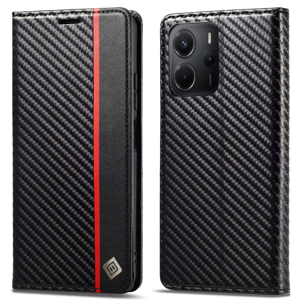 LC.IMEEKE For Xiaomi Redmi Note 14 4G (164.84mm) Case Carbon Fiber Texture Phone Cover Stand Card Holder