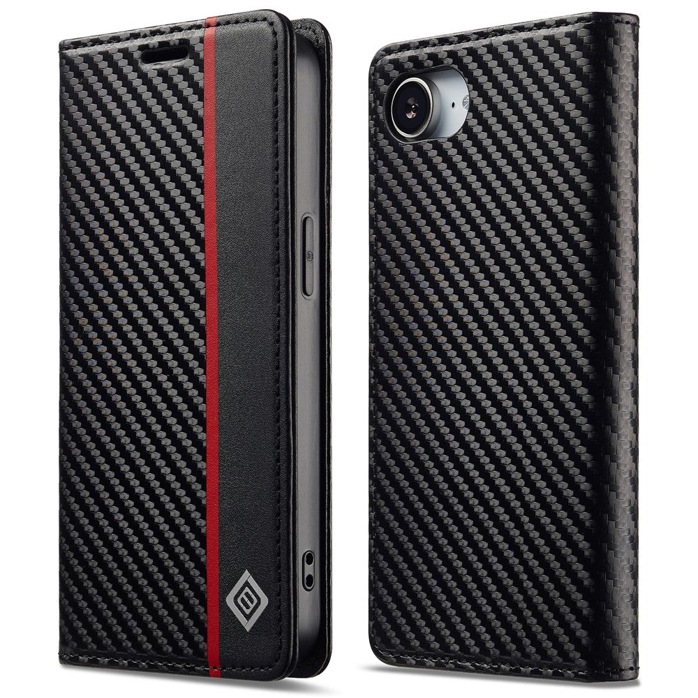 LC.IMEEKE For iPhone 17e / 16e Case Carbon Fiber Texture Phone Cover Stand Card Holder