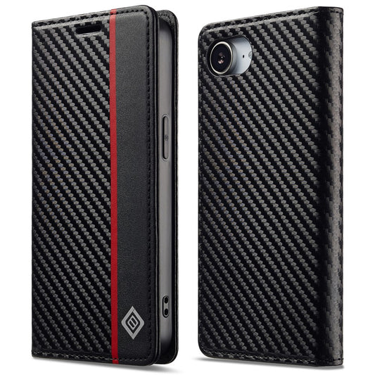LC.IMEEKE For iPhone 17e / 16e Case Carbon Fiber Texture Phone Cover Stand Card Holder