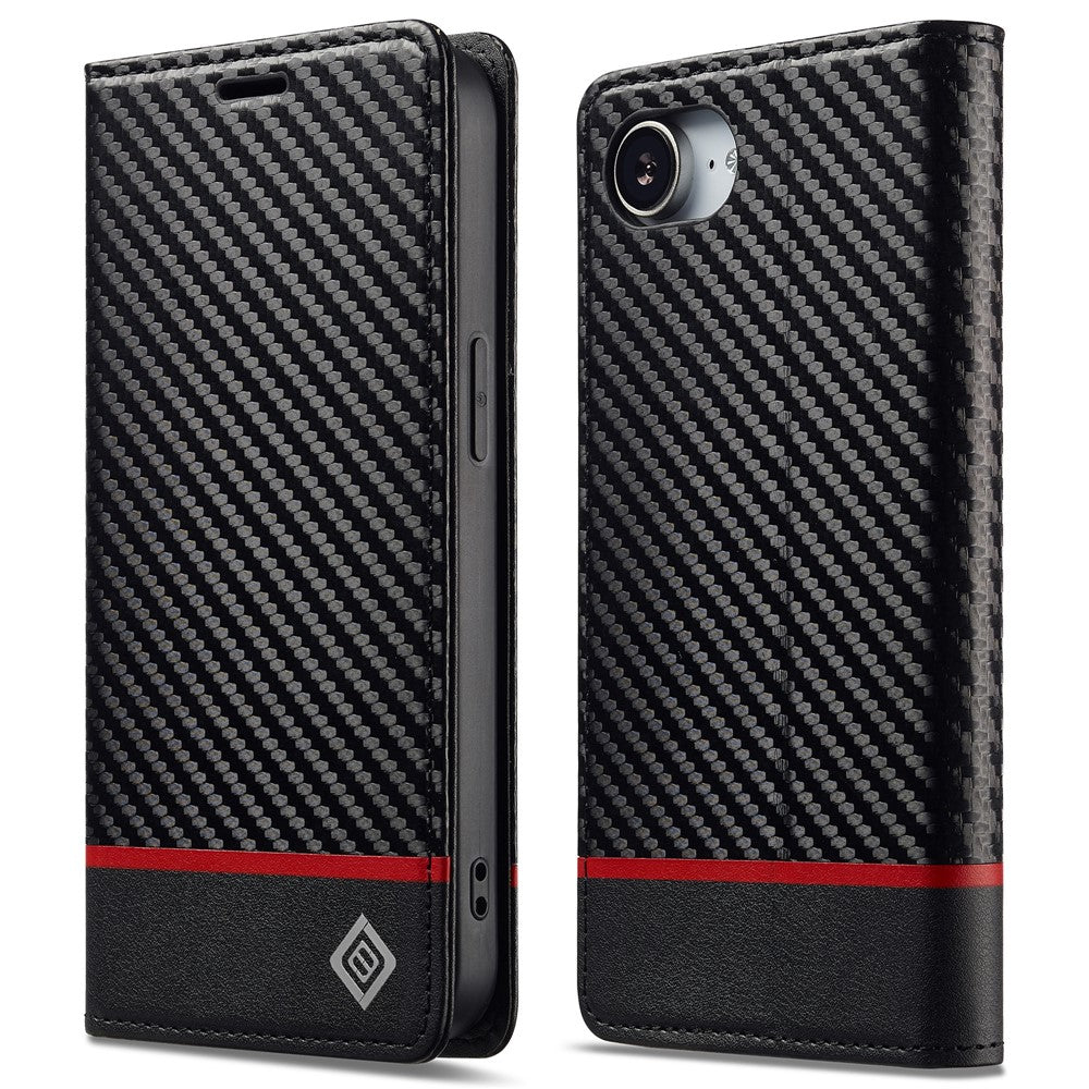 LC.IMEEKE For iPhone 17e / 16e Case Carbon Fiber Texture Phone Cover Stand Card Holder