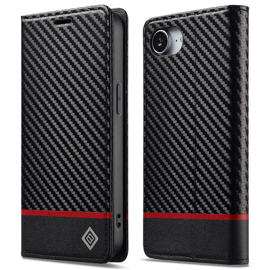 LC.IMEEKE For iPhone 17e / 16e Case Carbon Fiber Texture Phone Cover Stand Card Holder