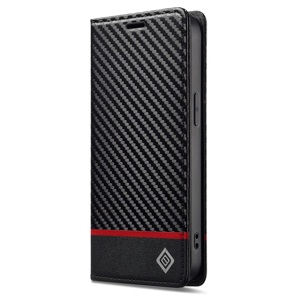 LC.IMEEKE For iPhone 17e / 16e Case Carbon Fiber Texture Phone Cover Stand Card Holder
