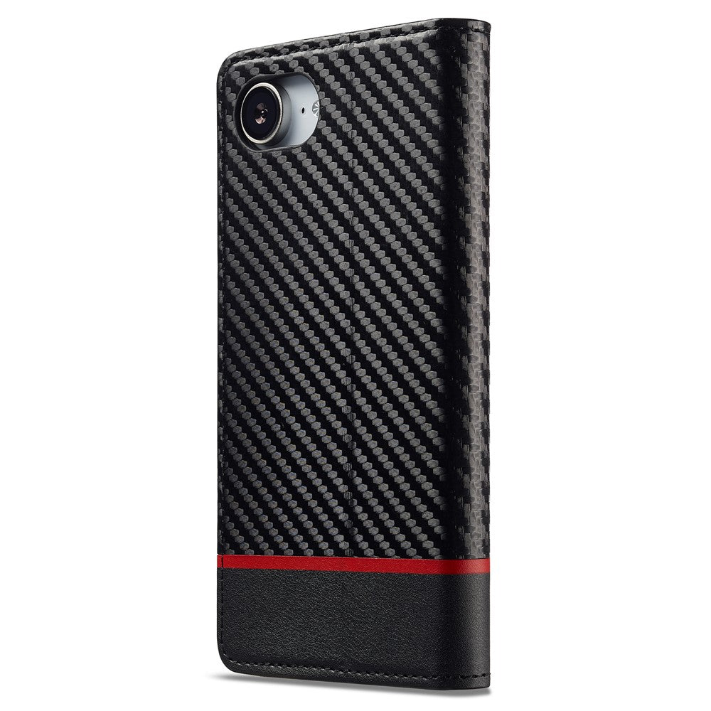 LC.IMEEKE For iPhone 17e / 16e Case Carbon Fiber Texture Phone Cover Stand Card Holder
