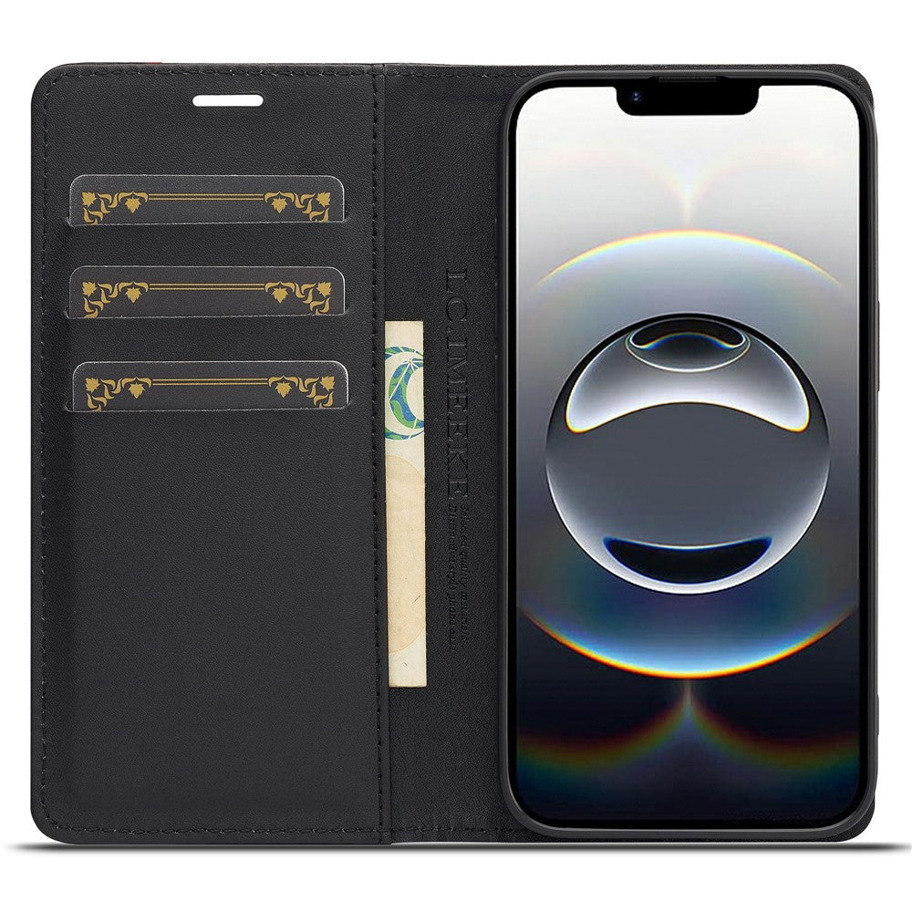 LC.IMEEKE For iPhone 17e / 16e Case Carbon Fiber Texture Phone Cover Stand Card Holder