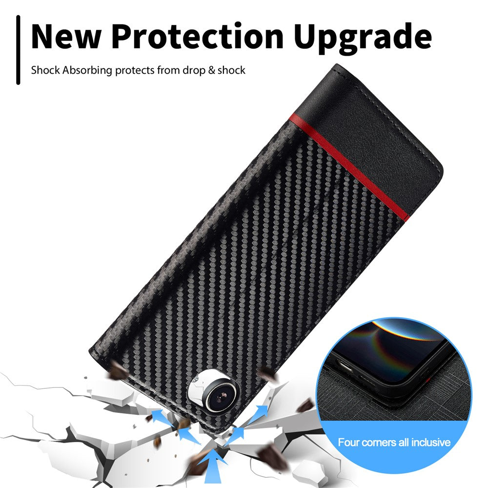 LC.IMEEKE For iPhone 17e / 16e Case Carbon Fiber Texture Phone Cover Stand Card Holder