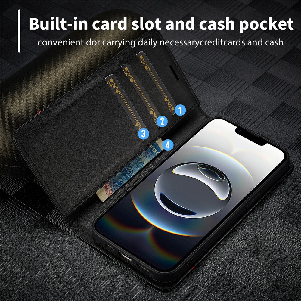LC.IMEEKE For iPhone 17e / 16e Case Carbon Fiber Texture Phone Cover Stand Card Holder