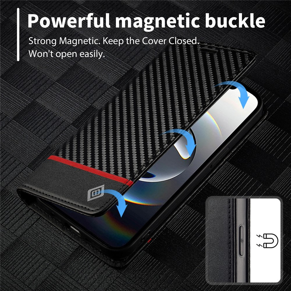 LC.IMEEKE For iPhone 17e / 16e Case Carbon Fiber Texture Phone Cover Stand Card Holder