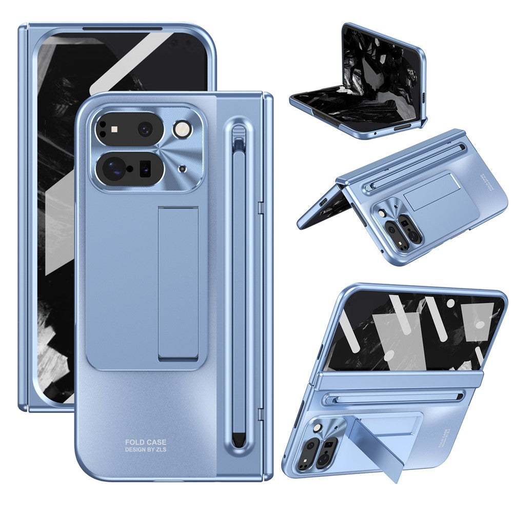 For Google Pixel 10 Pro Fold Case Kickstand Hinge PC Phone Cover with Tempered Glass Film, Stylus