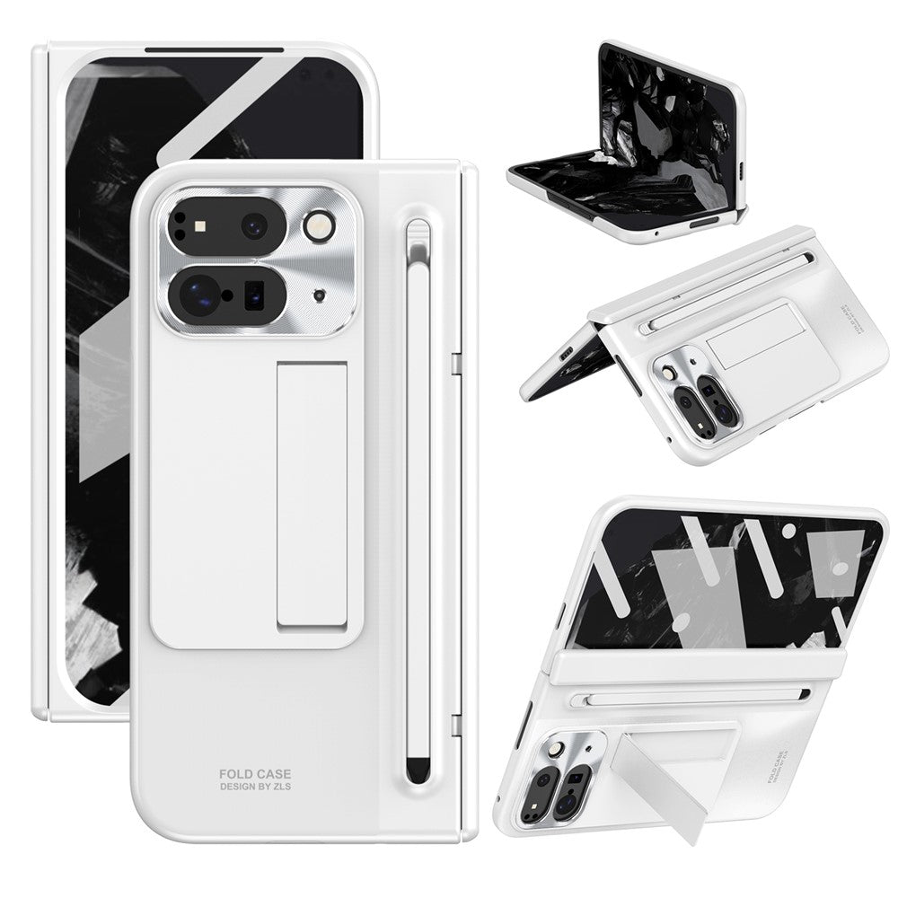 For Google Pixel 10 Pro Fold Case Kickstand Hinge PC Phone Cover with Tempered Glass Film, Stylus