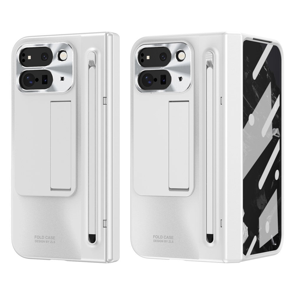 For Google Pixel 10 Pro Fold Case Kickstand Hinge PC Phone Cover with Tempered Glass Film, Stylus