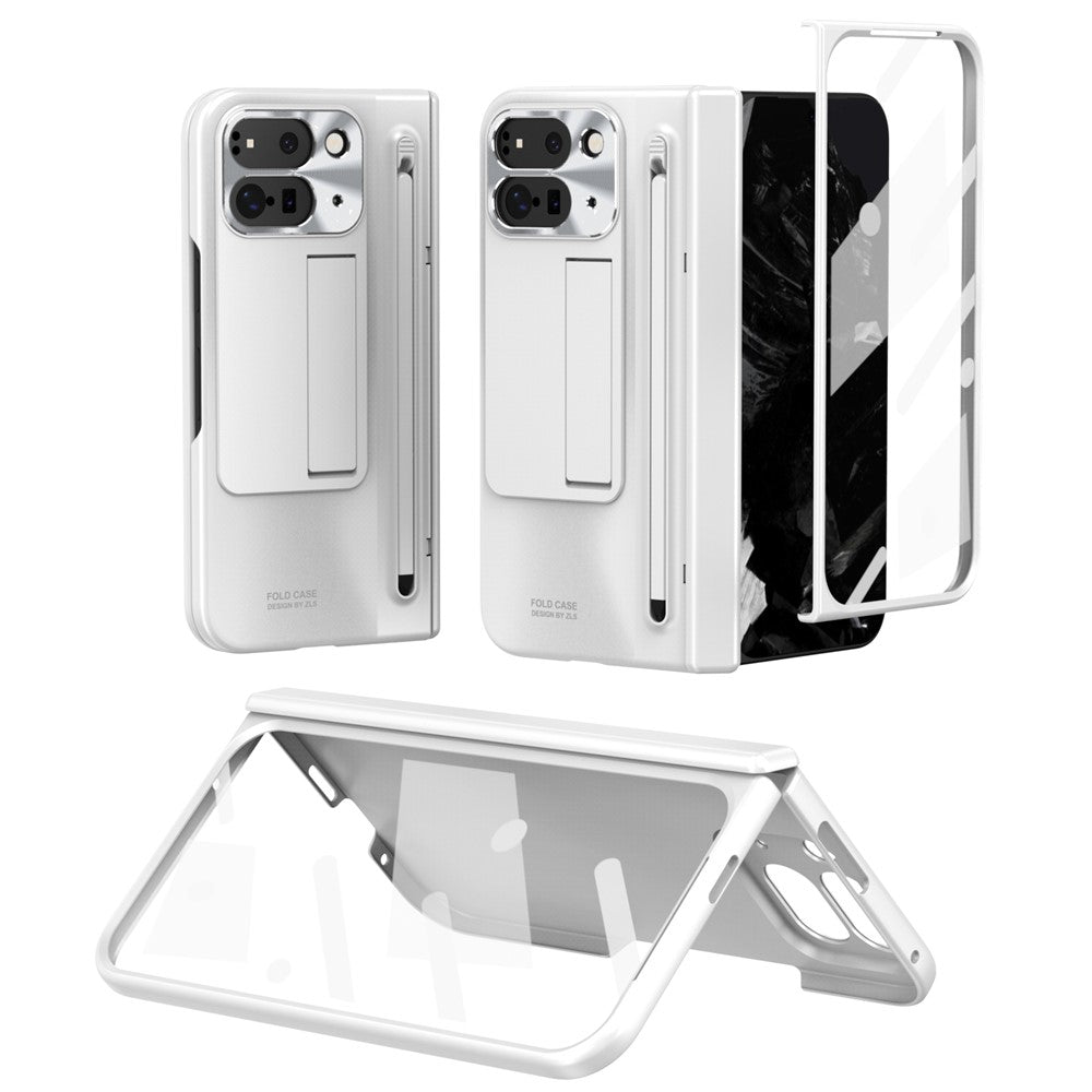 For Google Pixel 10 Pro Fold Case Kickstand Hinge PC Phone Cover with Tempered Glass Film, Stylus