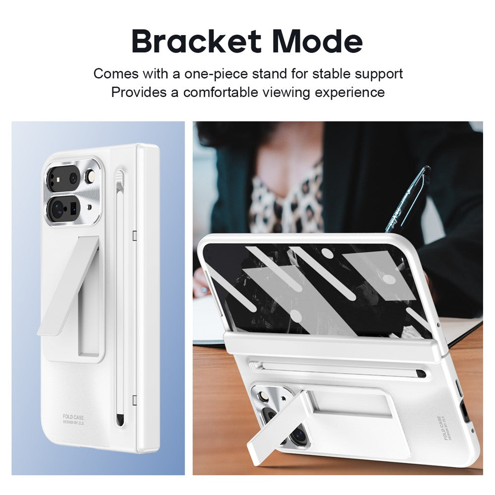 For Google Pixel 10 Pro Fold Case Kickstand Hinge PC Phone Cover with Tempered Glass Film, Stylus