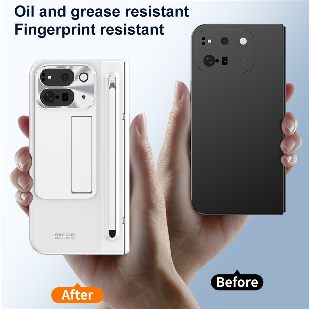 For Google Pixel 10 Pro Fold Case Kickstand Hinge PC Phone Cover with Tempered Glass Film, Stylus