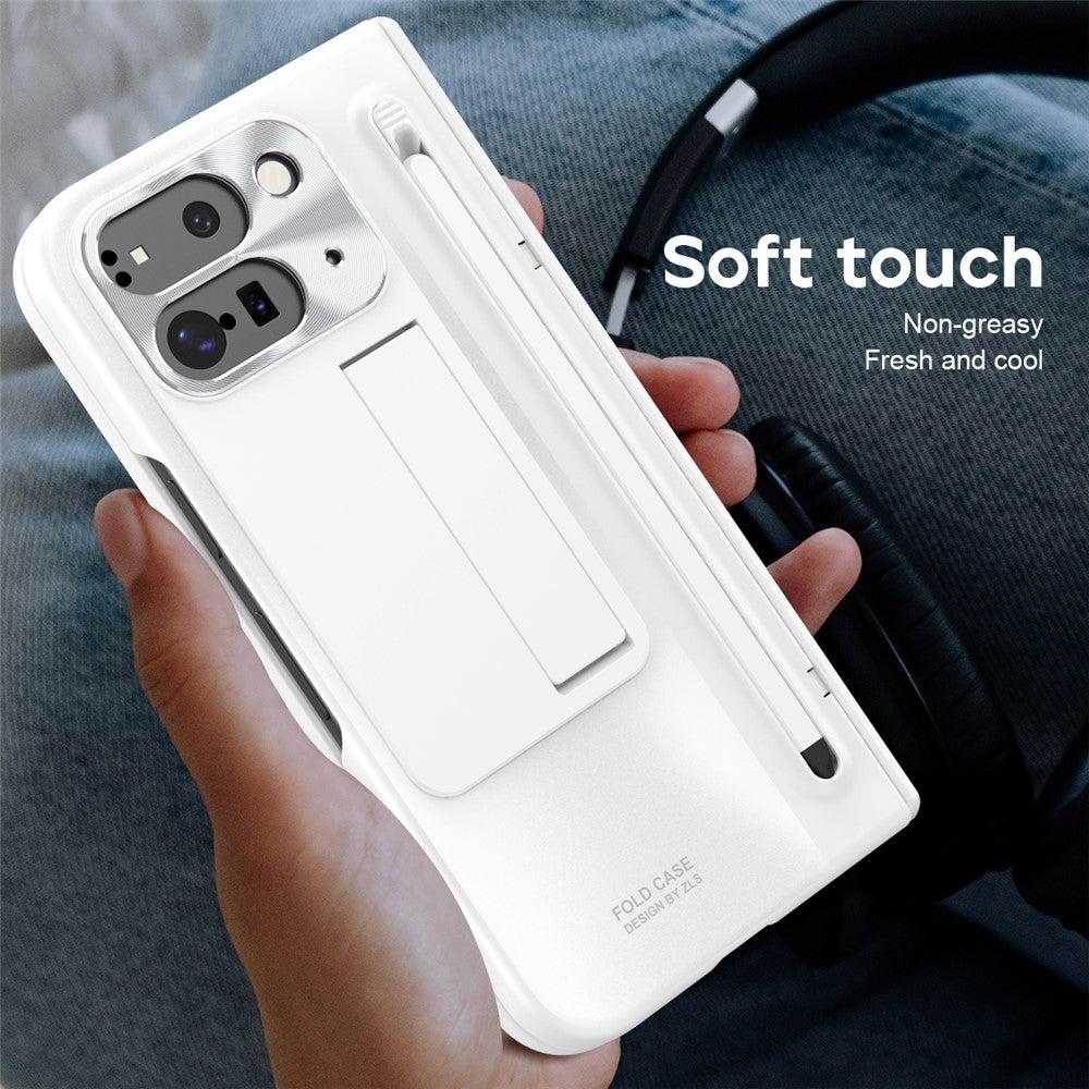 For Google Pixel 10 Pro Fold Case Kickstand Hinge PC Phone Cover with Tempered Glass Film, Stylus