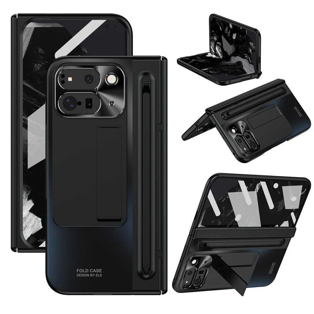 For Google Pixel 10 Pro Fold Case Kickstand Hinge PC Phone Cover with Tempered Glass Film, Stylus