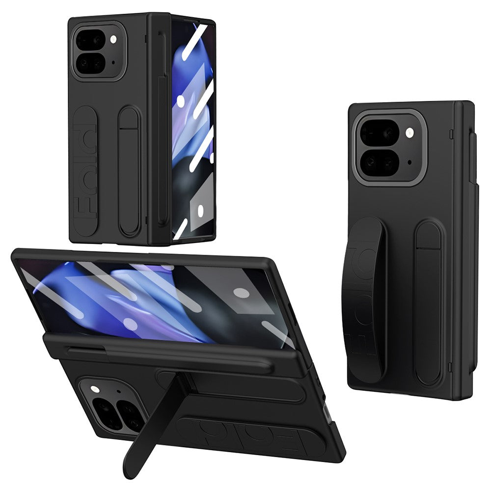 For Google Pixel 10 Pro Fold Case Kickstand Wristband Hard PC Phone Cover with Pen Slot / Stylus