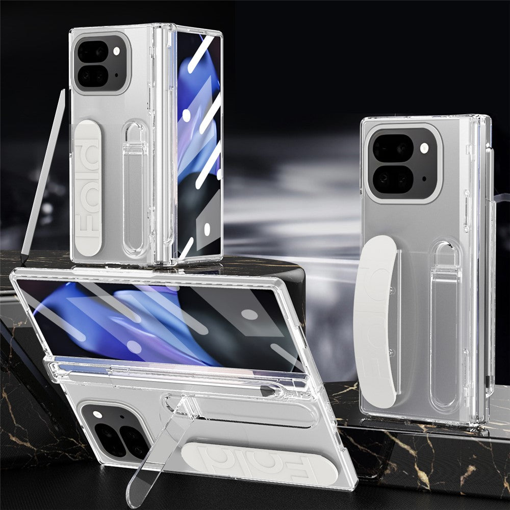 For Google Pixel 10 Pro Fold Case Kickstand Wristband Hard PC Phone Cover with Pen Slot / Stylus