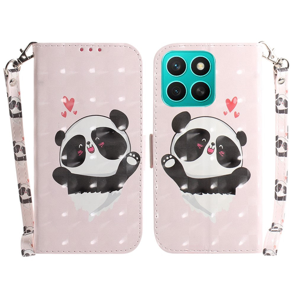 For Honor X8c 4G Case Pattern Printing Leather Wallet Phone Cover with Wrist Strap
