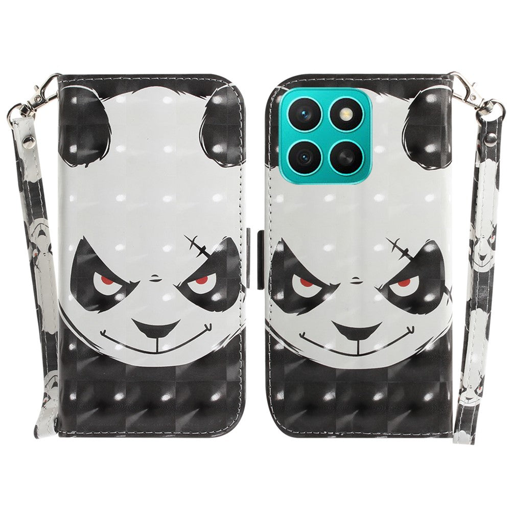 For Honor X8c 4G Case Pattern Printing Leather Wallet Phone Cover with Wrist Strap
