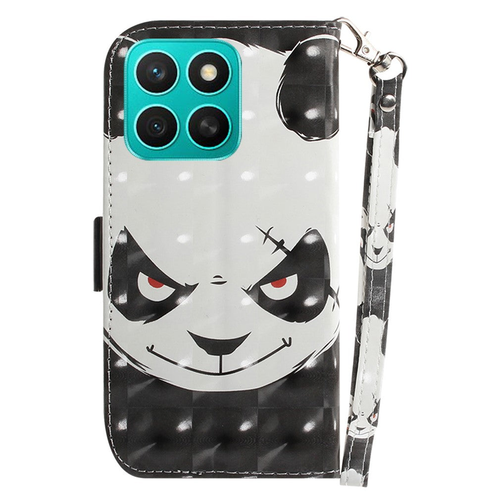 For Honor X8c 4G Case Pattern Printing Leather Wallet Phone Cover with Wrist Strap