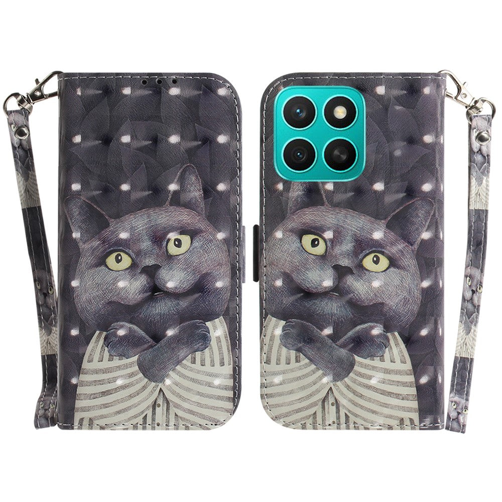 For Honor X8c 4G Case Pattern Printing Leather Wallet Phone Cover with Wrist Strap