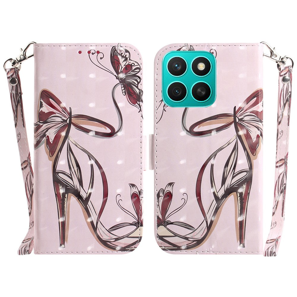For Honor X8c 4G Case Pattern Printing Leather Wallet Phone Cover with Wrist Strap