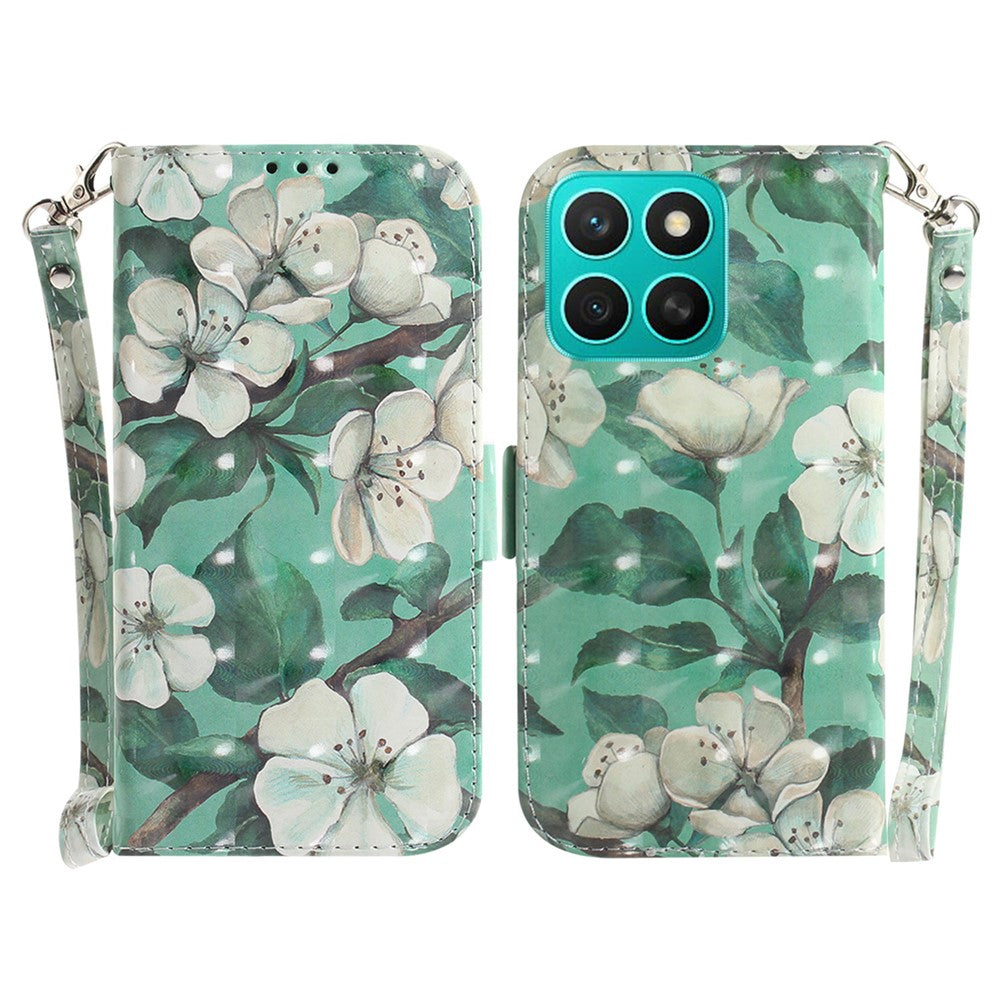 For Honor X8c 4G Case Pattern Printing Leather Wallet Phone Cover with Wrist Strap