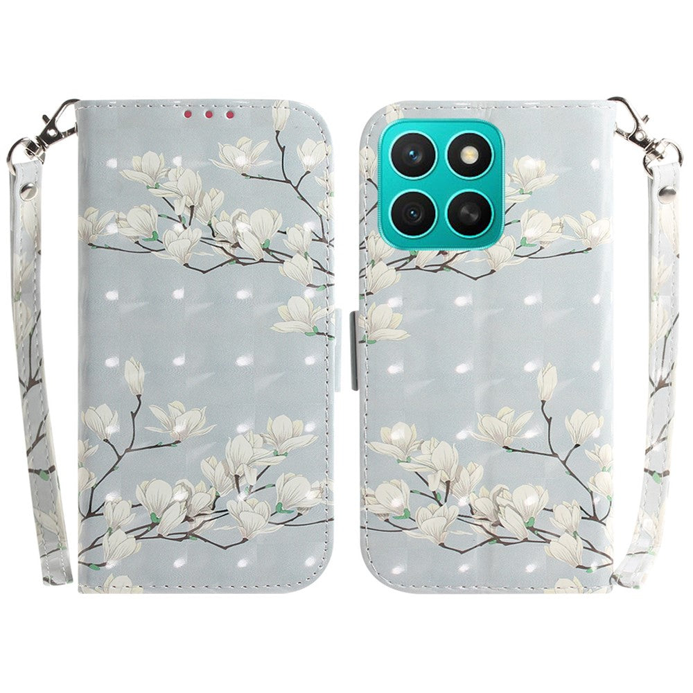 For Honor X8c 4G Case Pattern Printing Leather Wallet Phone Cover with Wrist Strap