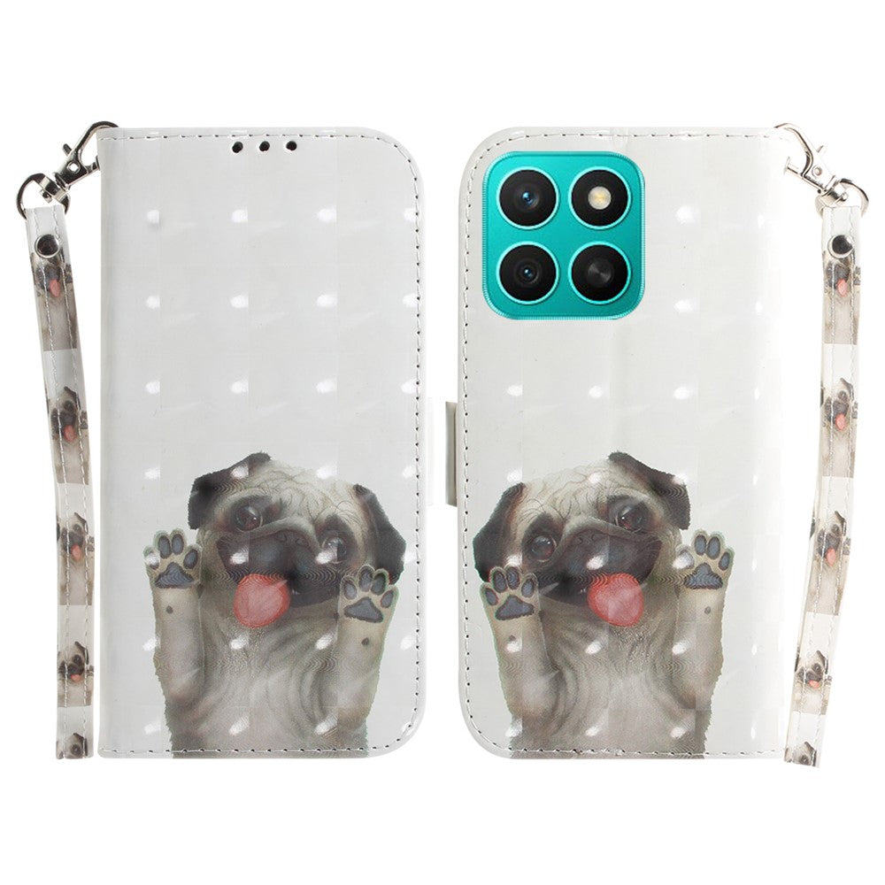 For Honor X8c 4G Case Pattern Printing Leather Wallet Phone Cover with Wrist Strap