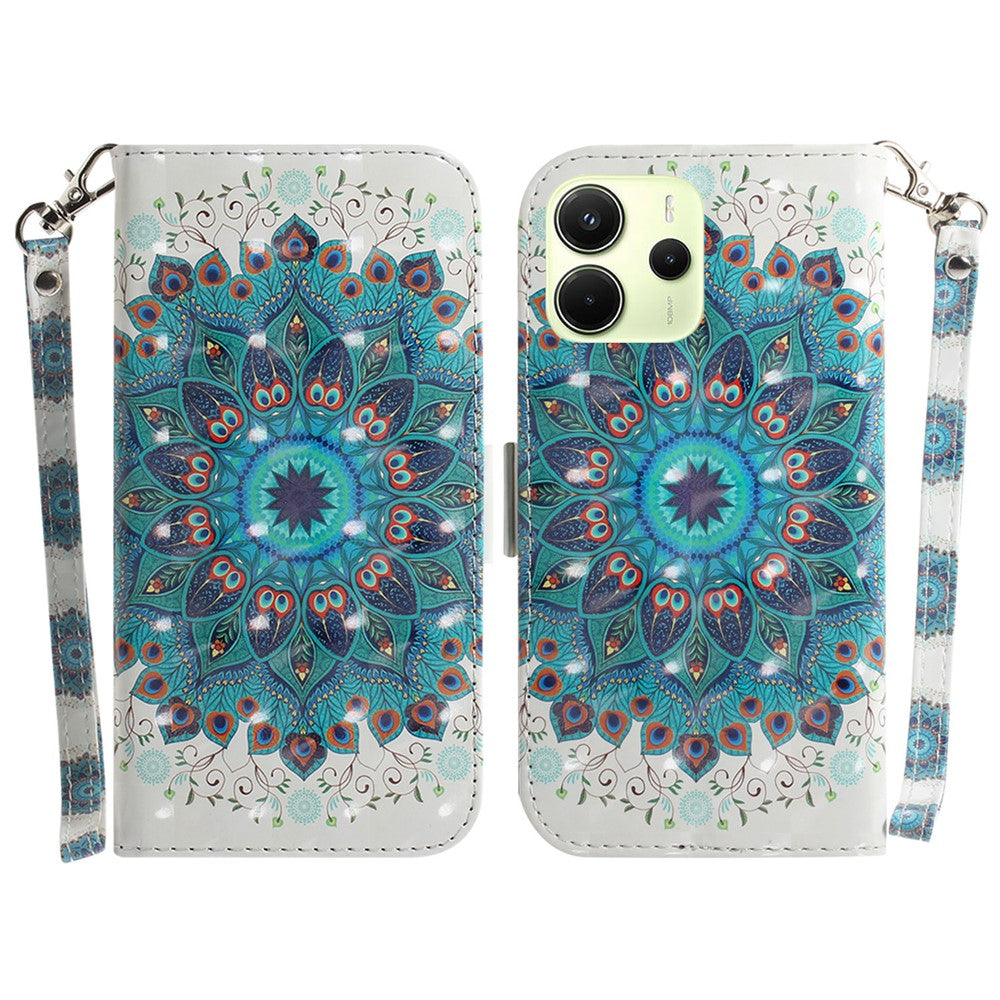 For Xiaomi Redmi Note 14 4G (164.84mm) Case Pattern Printing Leather Wallet Phone Cover with Wrist Strap