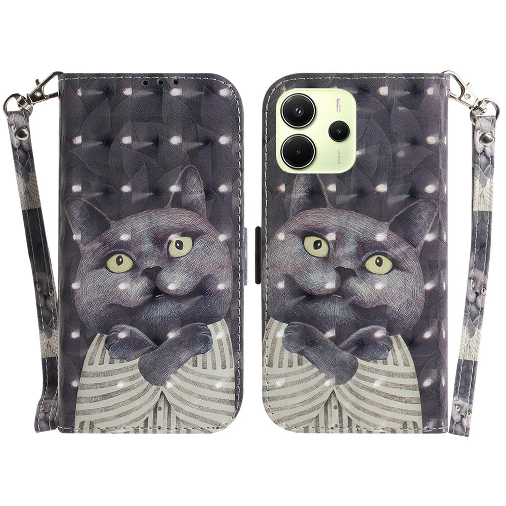 For Xiaomi Redmi Note 14 4G (164.84mm) Case Pattern Printing Leather Wallet Phone Cover with Wrist Strap
