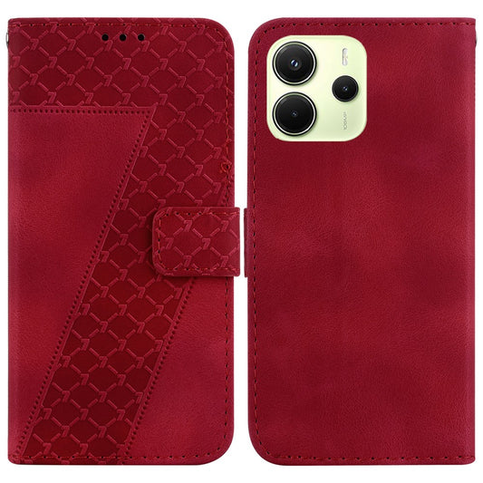 Xiaomi Redmi Note 14 4G (164.84mm) Handyhülle – Standgehäuse mit 7-förmigem Muster-Aufdruck, Leder