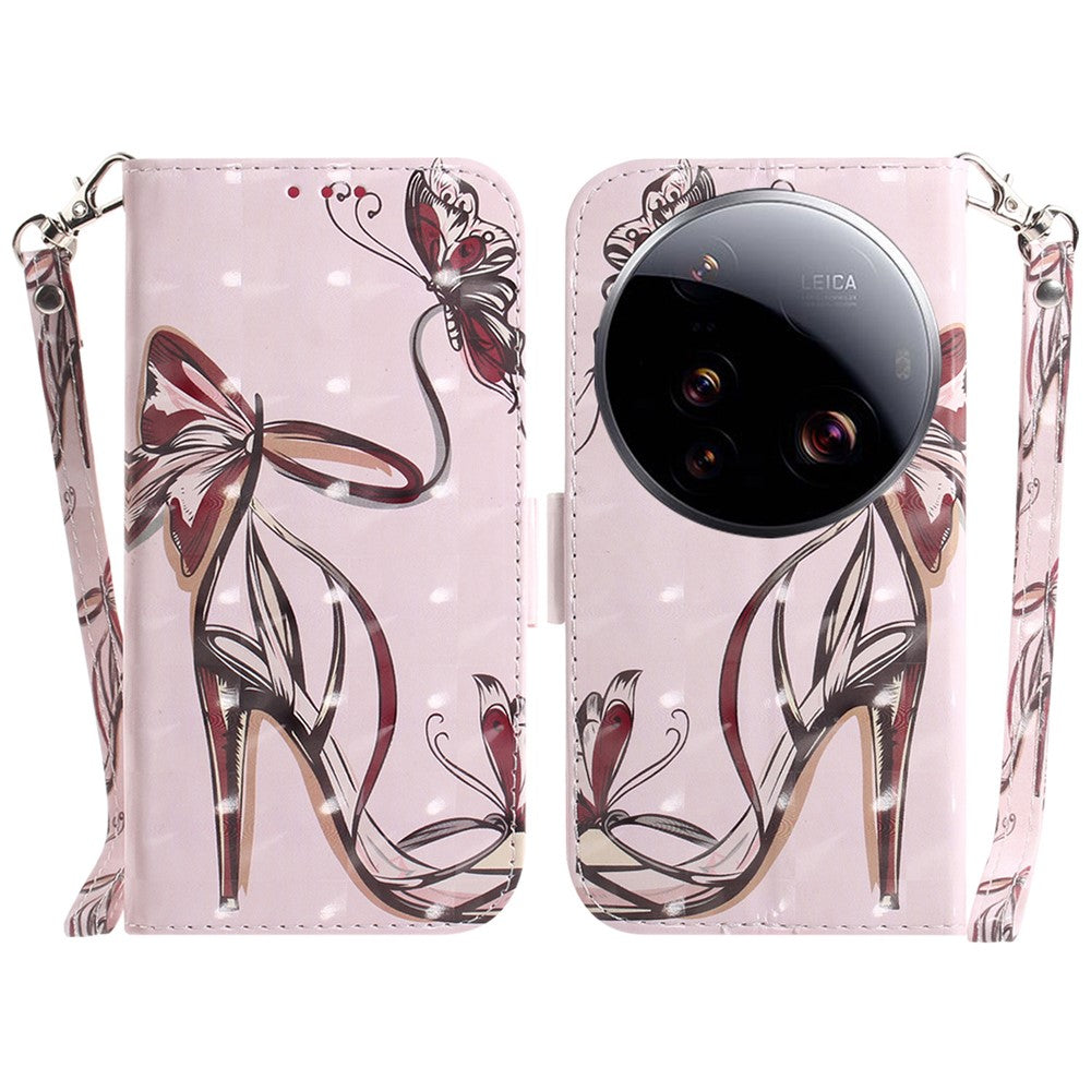 For Xiaomi 15 Ultra Case Pattern Printing Leather Wallet Phone Cover with Wrist Strap