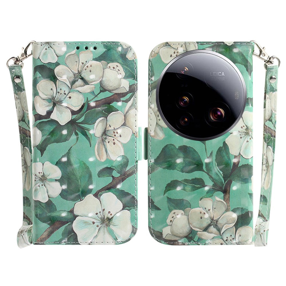 For Xiaomi 15 Ultra Case Pattern Printing Leather Wallet Phone Cover with Wrist Strap