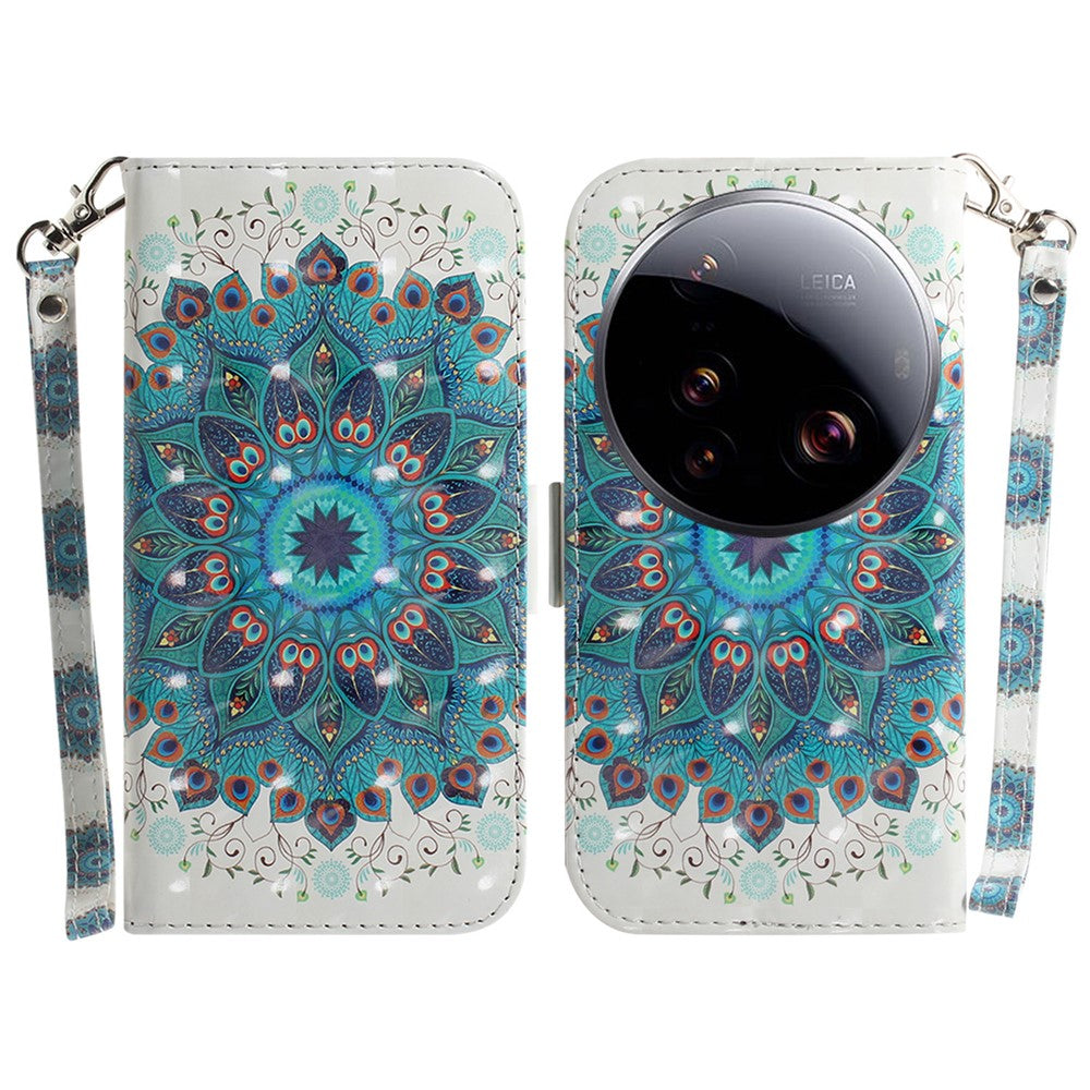 For Xiaomi 15 Ultra Case Pattern Printing Leather Wallet Phone Cover with Wrist Strap